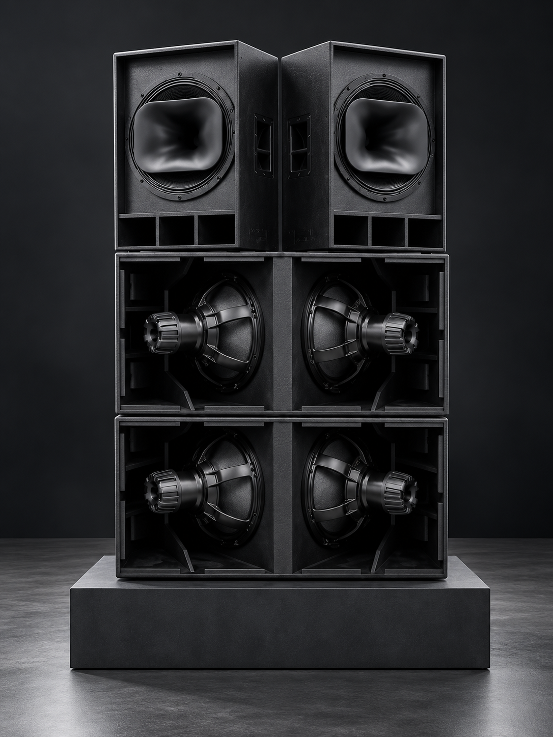 Sistema Cerberus: due diffusori sopra una configurazione di quattro subwoofer